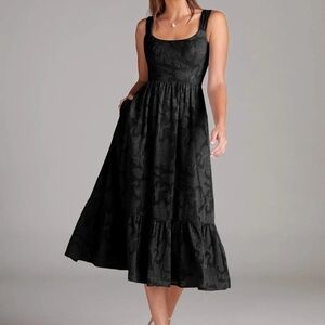 Azazie Alissa Size 12, Black A-Line with Pockets Floral Burnout Dress